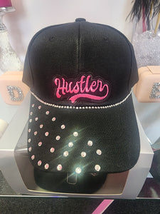 Hustler-  Black with Clear Rhinestones-Custom Designed Baseball Cap