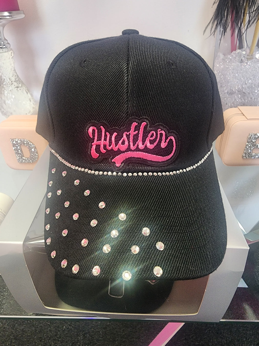 Hustler-  Black with Clear Rhinestones-Custom Designed Baseball Cap