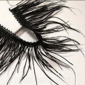 FEATHER "N" Lace- Black Cotton Feather Choker