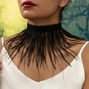 FEATHER "N" Lace- Black Cotton Feather Choker