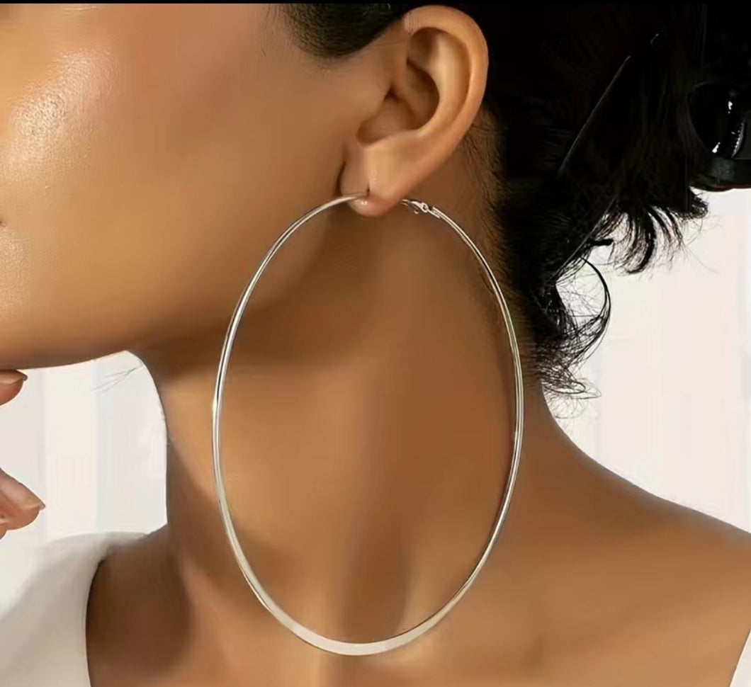 HIP HOP- Large Silver Hoops