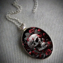 Load image into Gallery viewer, &quot;Skull And Roses&quot;- Necklace With Glass Inlay Pendant
