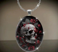 Load image into Gallery viewer, &quot;Skull And Roses&quot;- Necklace With Glass Inlay Pendant
