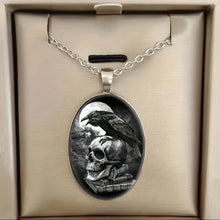 Cargar imagen en el visor de la galería, When The SKULL Meets The RAVEN- Necklace with Glass Inlay Pendant
