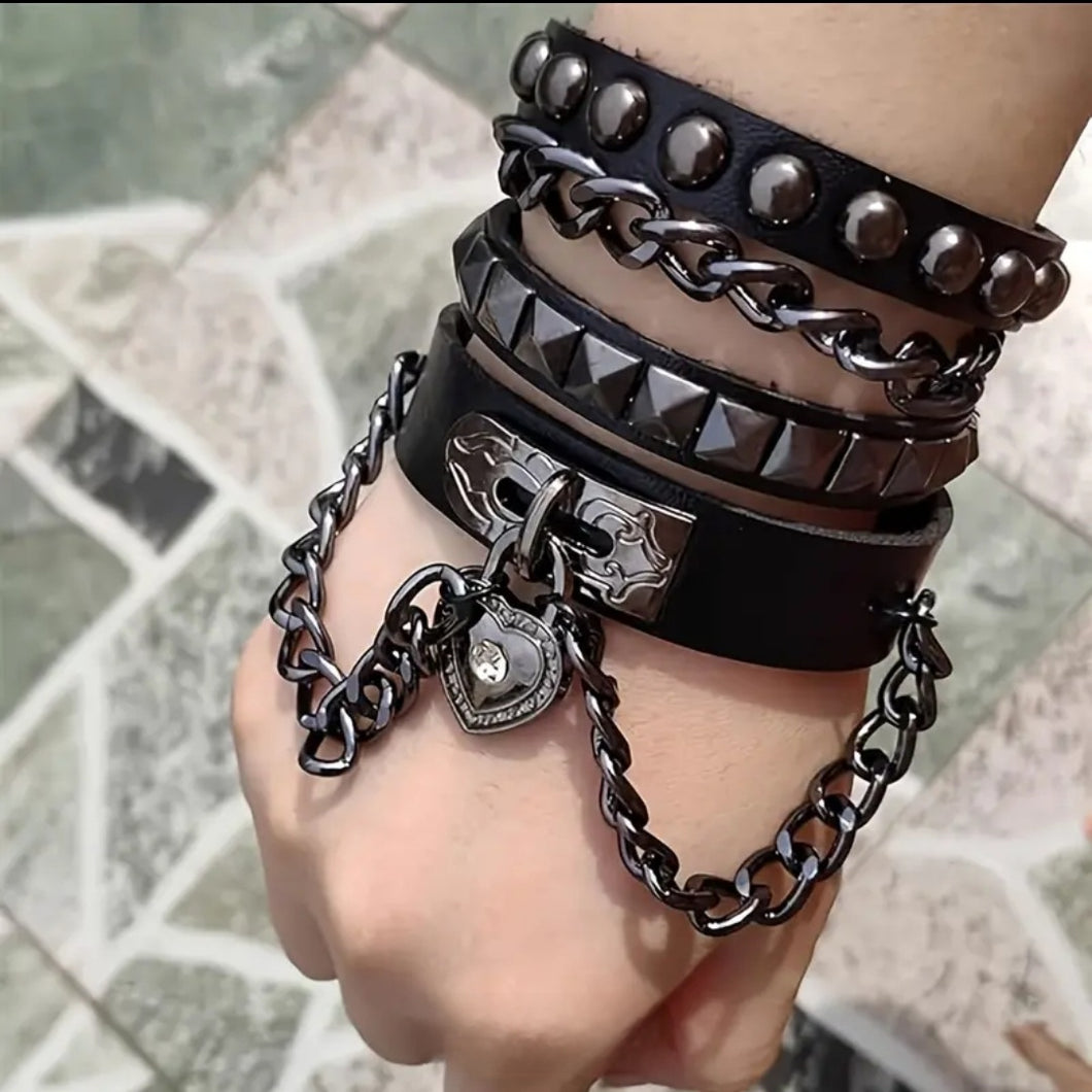 CHained Heart-  PU Leather Goth /Charm