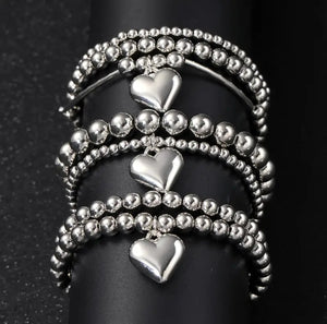 Heart To Heart- Silvery Stackable Heart Bracelets