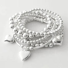 Load image into Gallery viewer, Heart To Heart- Silvery Stackable Heart Bracelets
