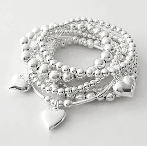 Heart To Heart- Silvery Stackable Heart Bracelets