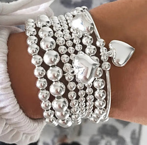 Heart To Heart- Silvery Stackable Heart Bracelets