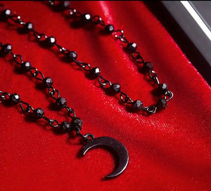 Midnight Moon- Stainless steel w/Black Half Moon Pendant