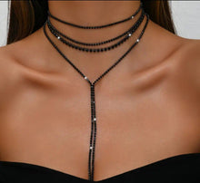 Cargar imagen en el visor de la galería, &quot;Y&quot; In Black- Rhinestone Necklace
