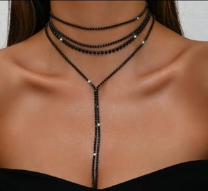 "Y" In Black- Rhinestone Necklace