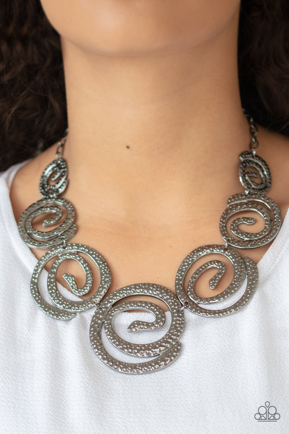 Statement Swirl- Gunmetal Necklace And Earrings